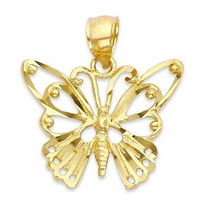 Solid 14k Gold Butterfly Pendant - Animal Jewlery Gifts